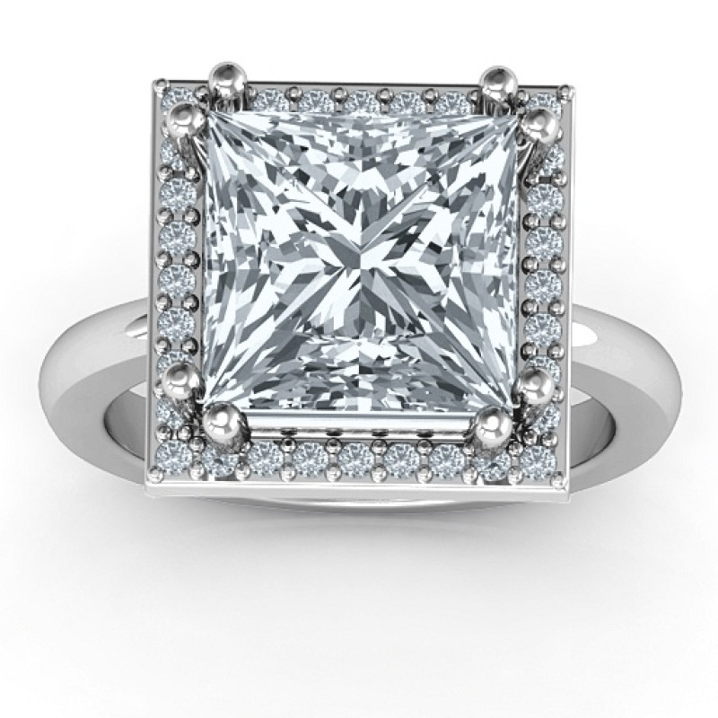 Princess Cut Halo Cocktail Ring Princess-cut halo cocktail ring with a square centre stone and round accent stones