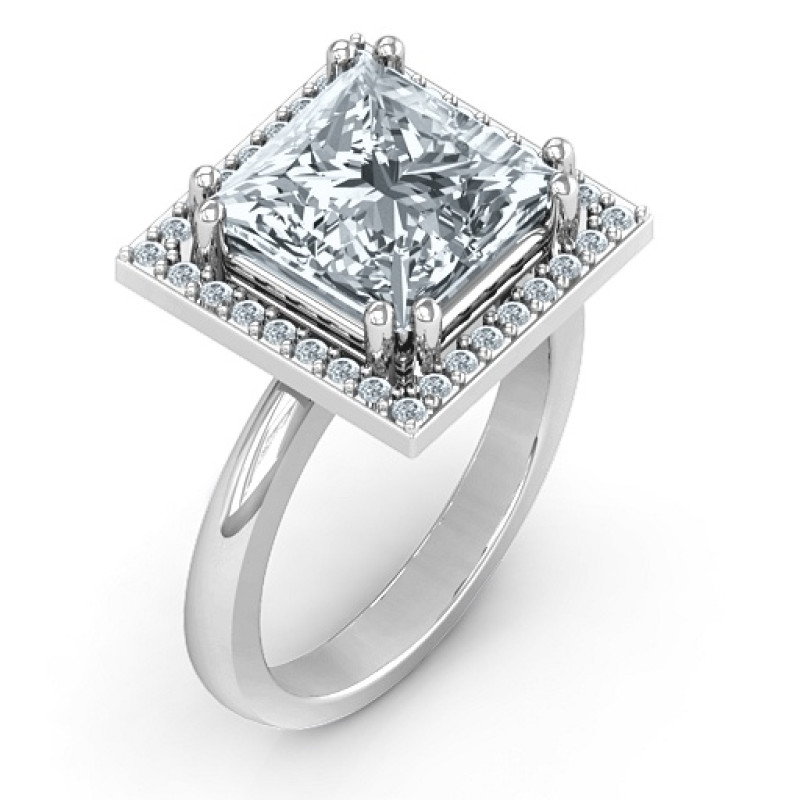 Princess Cut Halo Cocktail Ring Princess-cut halo cocktail ring with a square centre stone and round accent stones