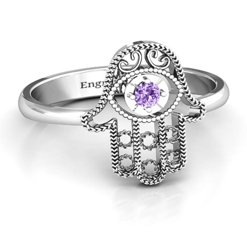 Sterling Silver Protection Hamsa Ring Sterling Silver Protection Hamsa Ring with round stone
