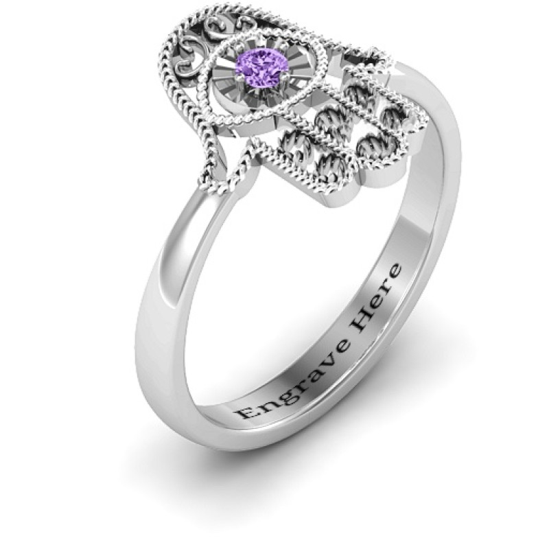 Sterling Silver Protection Hamsa Ring - Detail View Sterling Silver Protection Hamsa Ring detail view