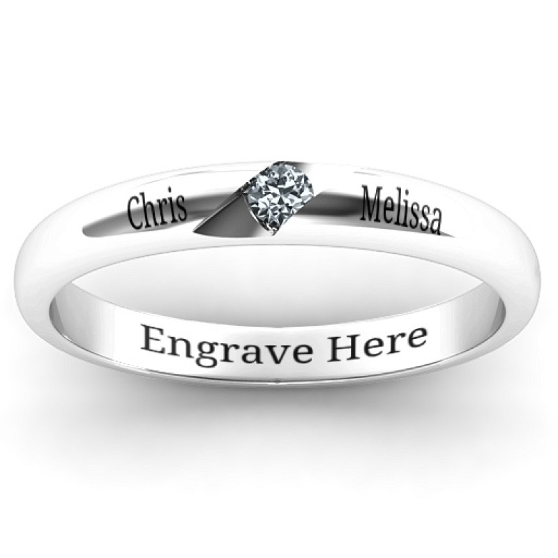 Personalised Reveal Groove Birthstone Ring Personalised reveal groove ring with a round stone