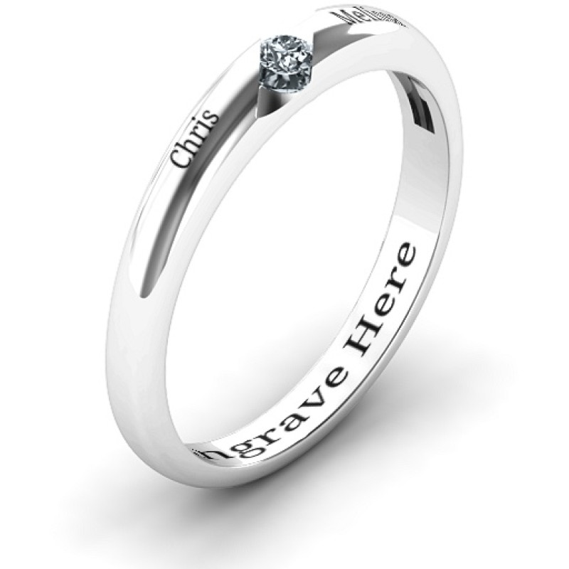 Personalised Reveal Groove Birthstone Ring Personalised reveal groove ring with a round stone