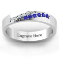 Personalised diagonal peak ring with twelve round accent stones