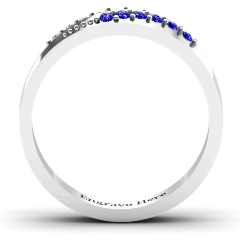Personalised diagonal peak ring with round accent stones