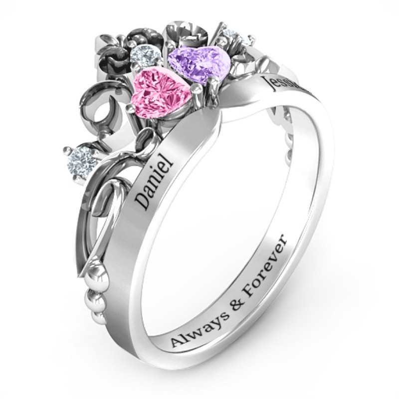 Double Heart Tiara Ring Stone Setting Double heart tiara ring with heart-cut stone setting