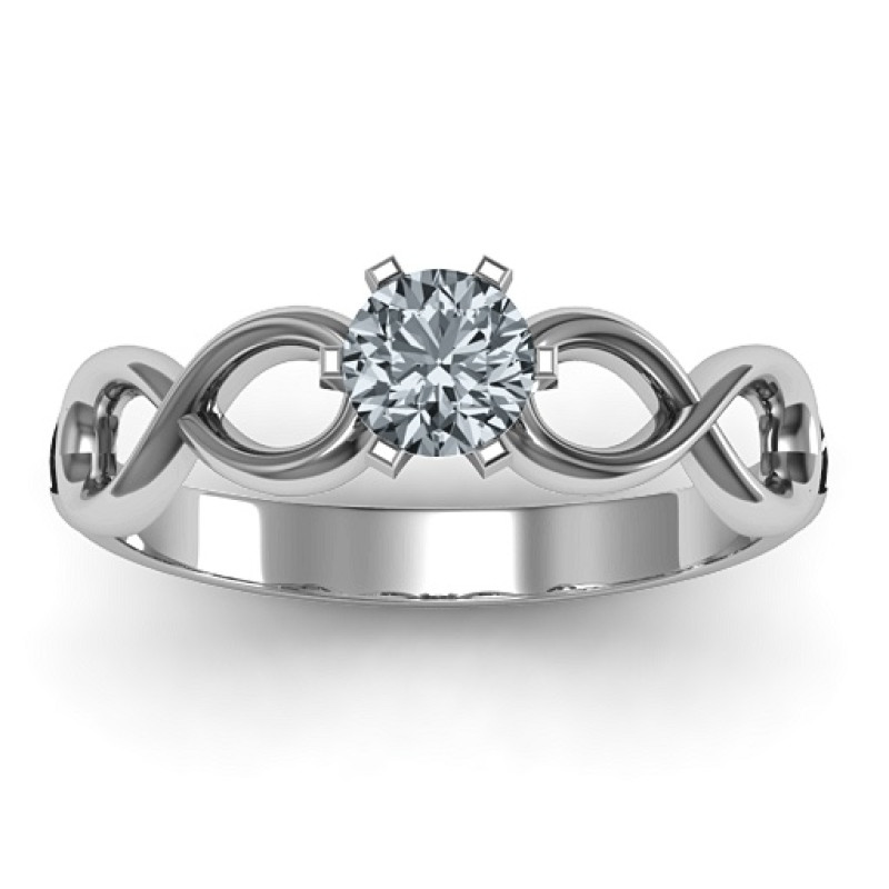 Sterling Silver Solitaire Infinity Ring Double infinity ring with round centre stone