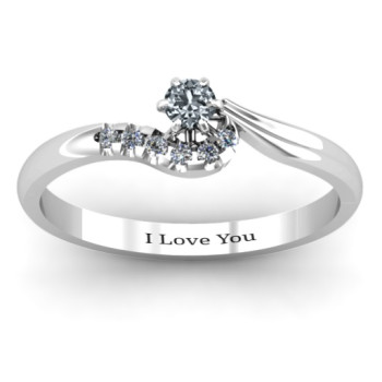 Sterling Silver Solitaire Wave Ring with Stone Accents Sterling Silver Solitaire Wave Ring with Stone Accents