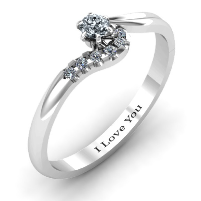 Solitaire Wave Ring Side View Side view of solitaire wave ring with stone-set band