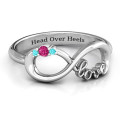 Personalised sparkly love infinity ring with three gemstones