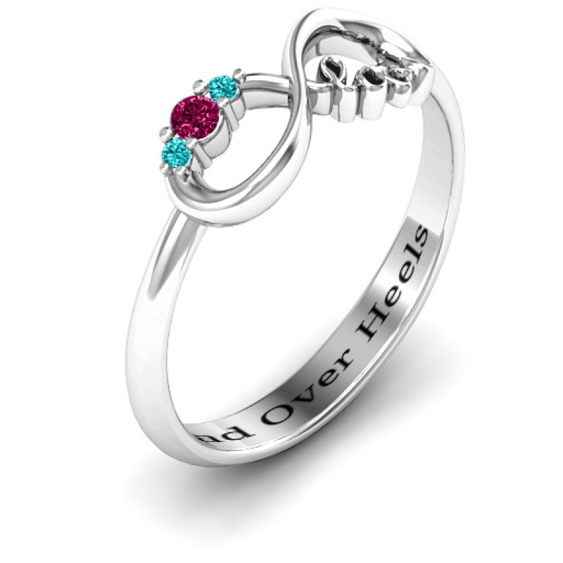 Personalised sparkly love infinity ring detail view