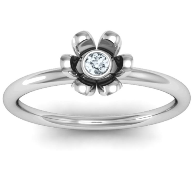 Sterling Silver Stone in Magnolia Ring Magnolia flower ring with a round centre stone