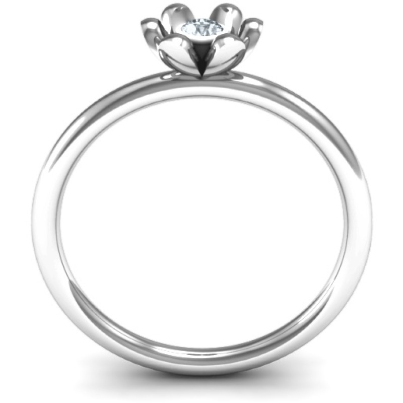 Sterling Silver Stone in Magnolia Ring Magnolia flower ring with a round centre stone