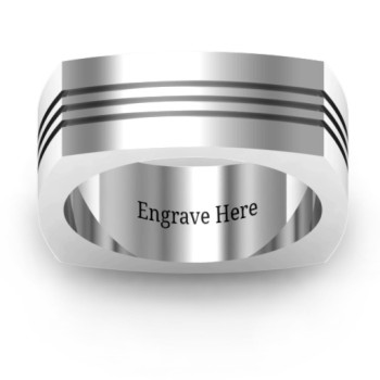 Sterling Silver Stria Grooved Square-shaped Men's Ring Sterling Silver Stria Grooved Square-shaped Men's Ring