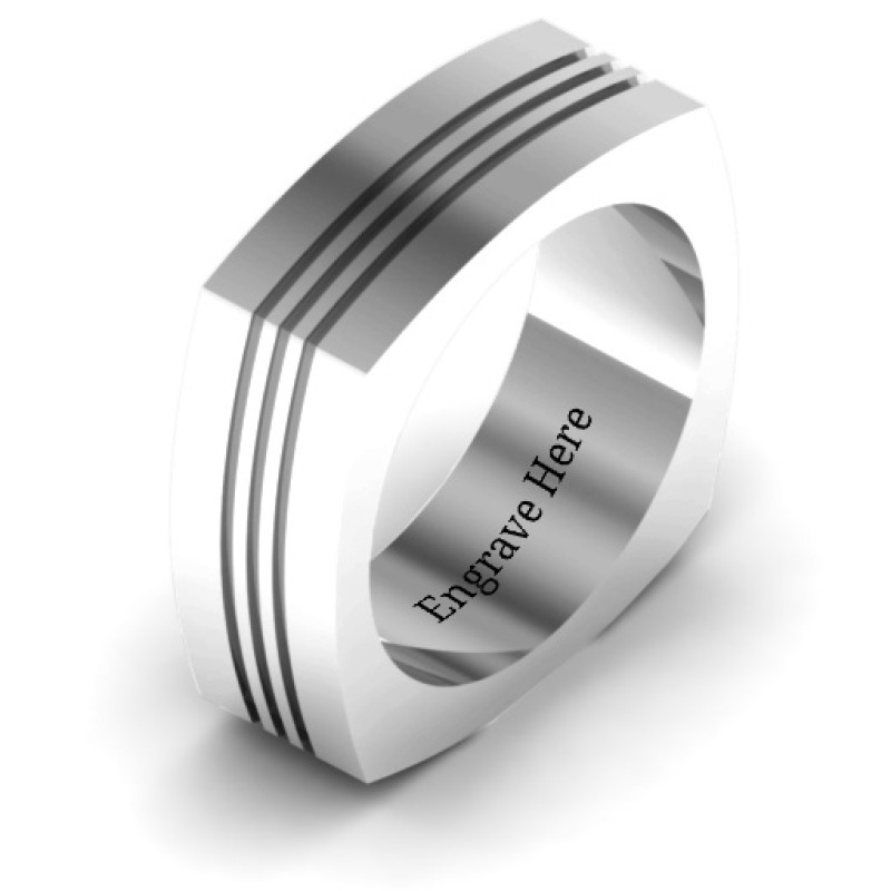 Stria Grooved Square-Shaped Men's Ring Detail Stria grooved square-shaped men's ring detail