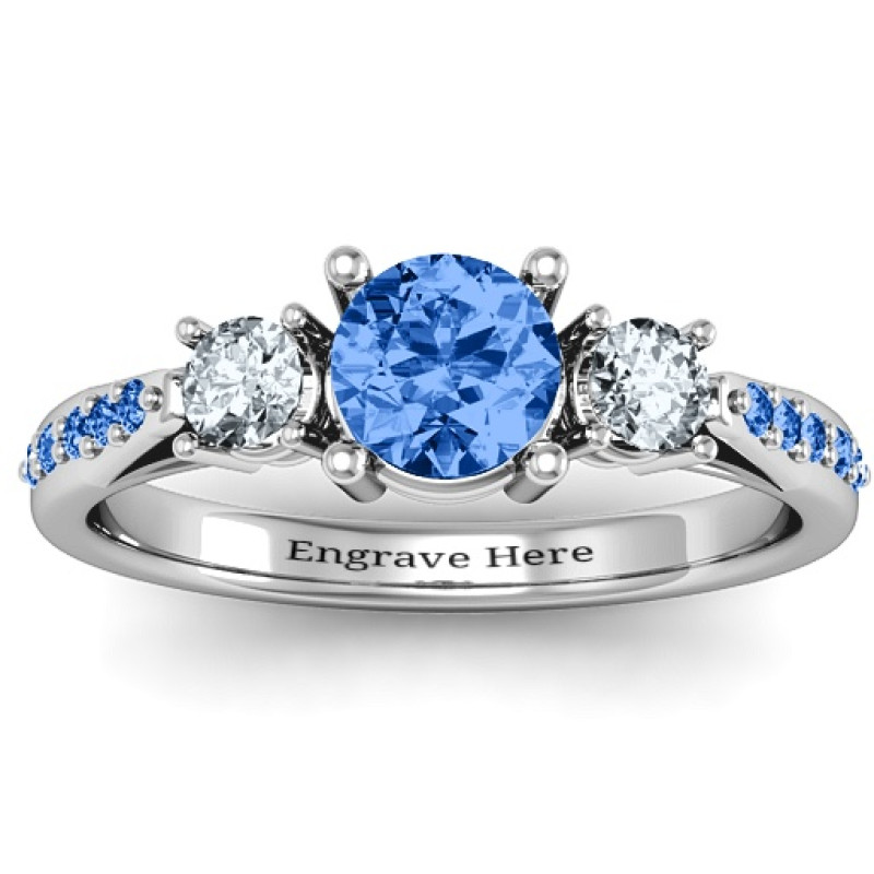 Three Stone Eternity Ring with Twin Accent Rows Three stone eternity ring with twin accent rows