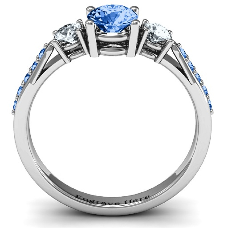 Three Stone Eternity Ring with Twin Accent Rows Three stone eternity ring with twin accent rows