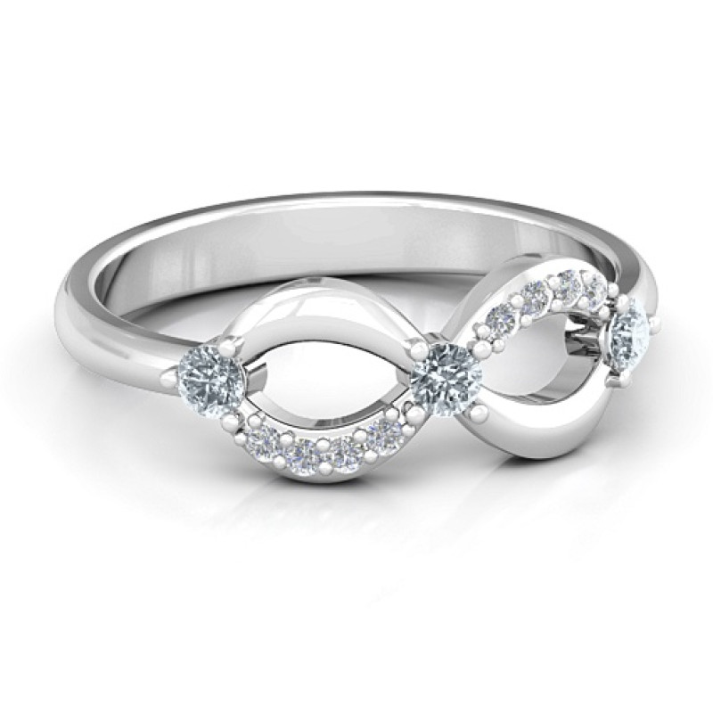Three Stone Infinity Ring with Accent Stones Three stone infinity ring with round accent stones