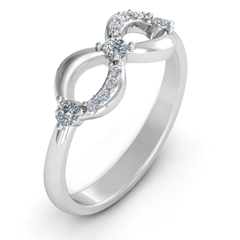 Three Stone Infinity Ring with Accent Stones Three stone infinity ring with round accent stones