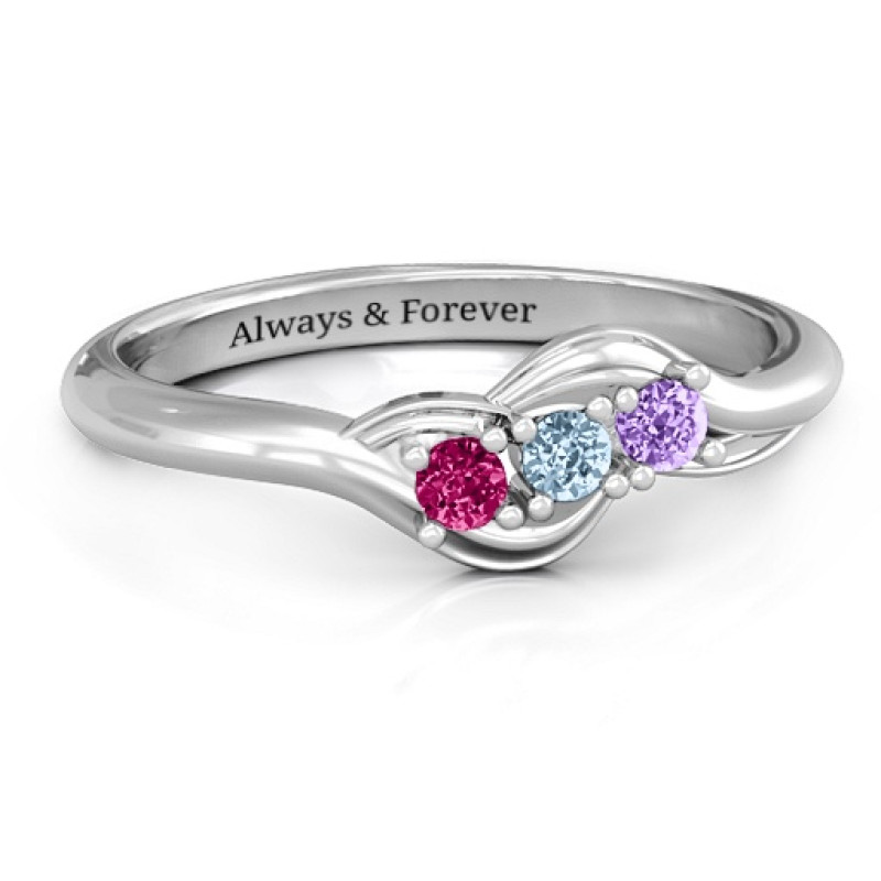 Three Stone Wave Ring Three stone wave ring with round gemstones