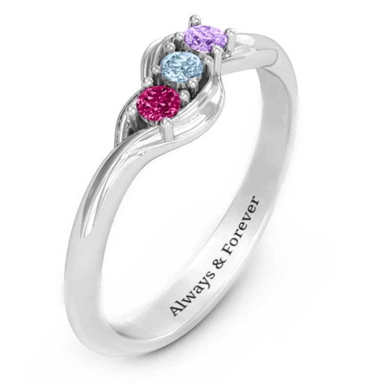Three Stone Wave Ring Three stone wave ring with round gemstones
