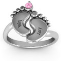 Engravable Footprint Birthstone Ring Detail Engravable footprint birthstone ring detail