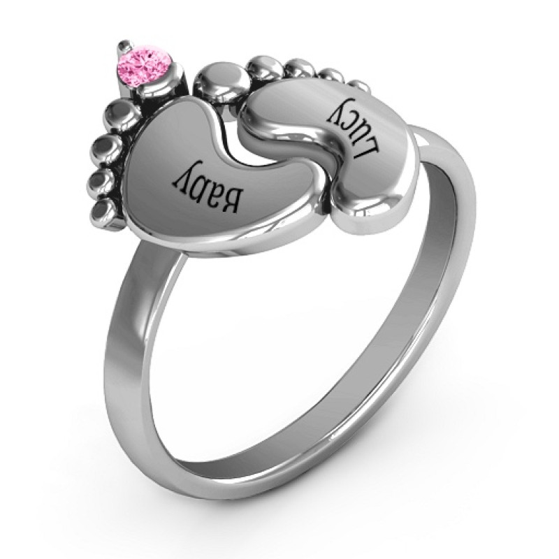 Engravable Footprint Birthstone Ring View Engravable footprint birthstone ring view
