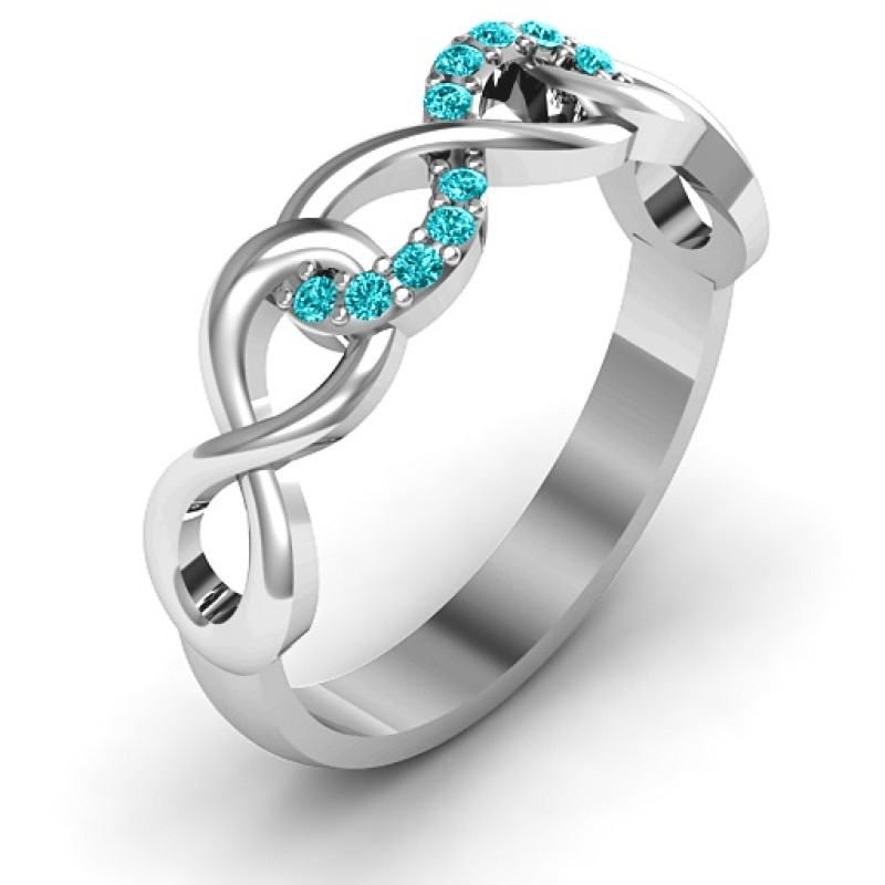 Triple entwined infinity ring with stone accents, alternate view