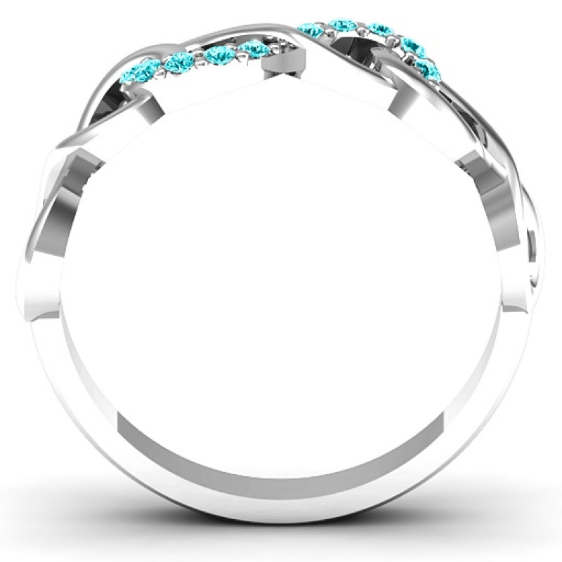 Triple entwined infinity ring with stone accents, alternate view