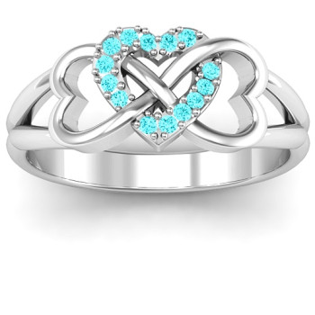 Sterling Silver Triple Heart Infinity Ring with Mint Swarovski Zirconia Stones Sterling Silver Triple Heart Infinity Ring with Mint Swarovski Zirconia Stones