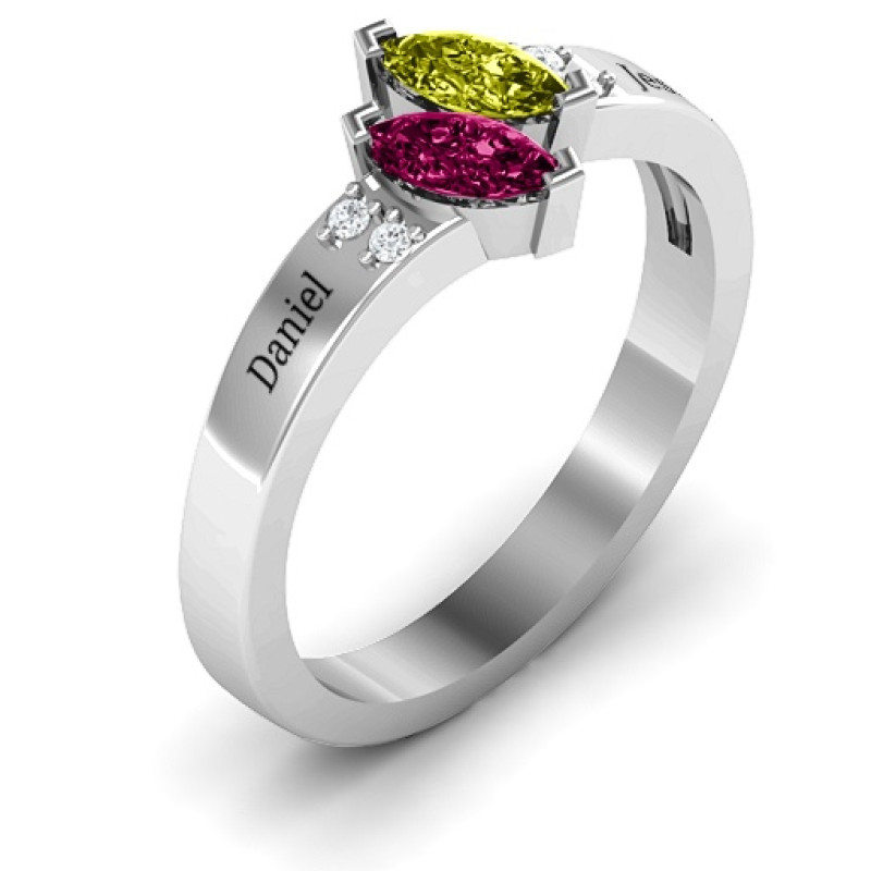 Twin Marquise and Accent Ring Detail Twin marquise and accent stone ring detail