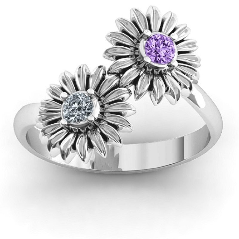 Personalised Sun Flowers Ring Sun Flowers Ring with two flower motifs and two stones