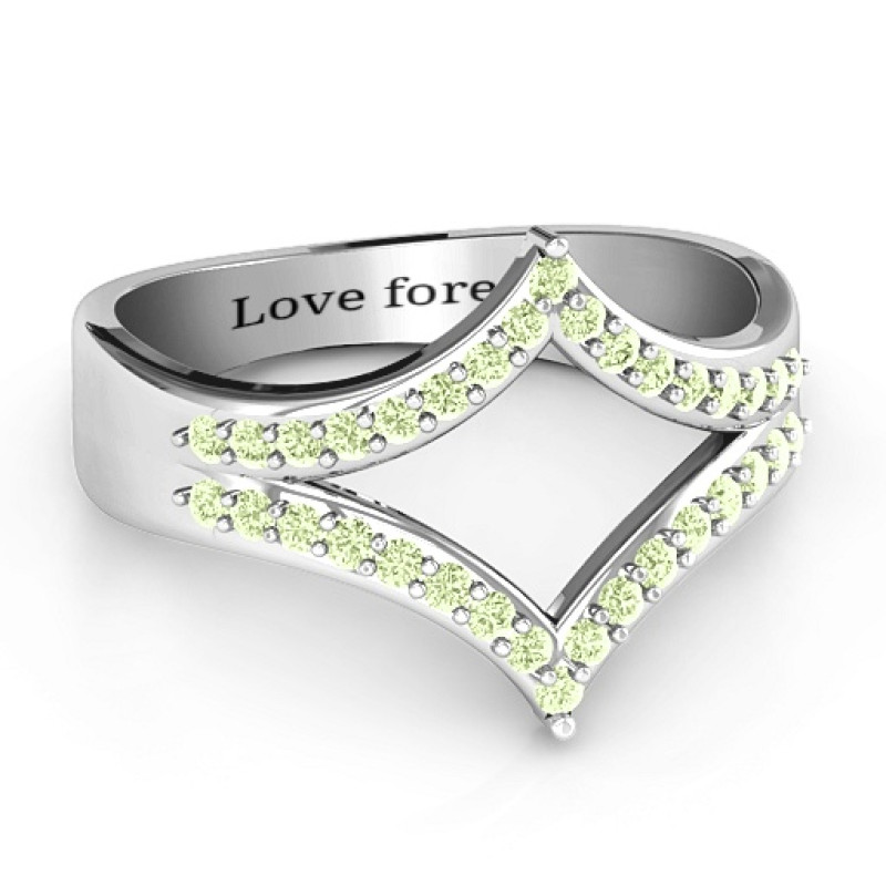 Symmetrical Sparkle Ring with geometric cut-out detail and accent stones