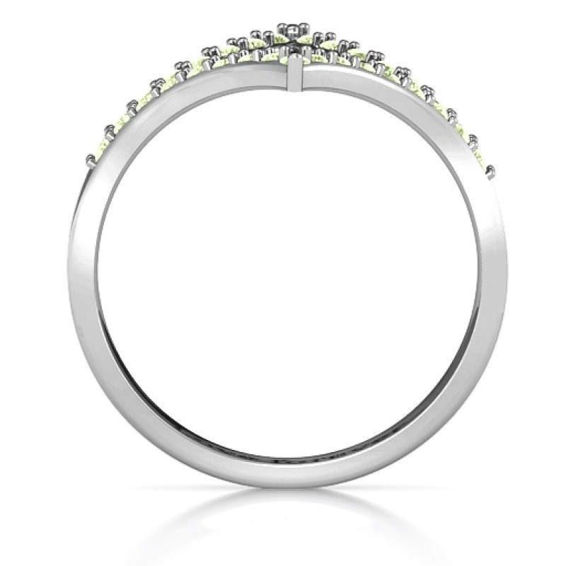 Symmetrical Sparkle Ring with geometric cut-out detail and accent stones