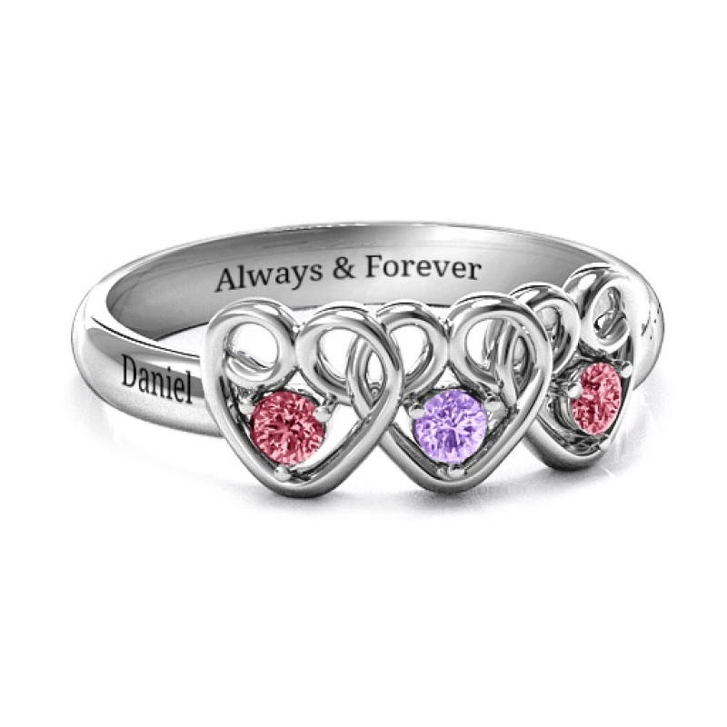 Three’s Company triple heart gemstone ring with three round stones