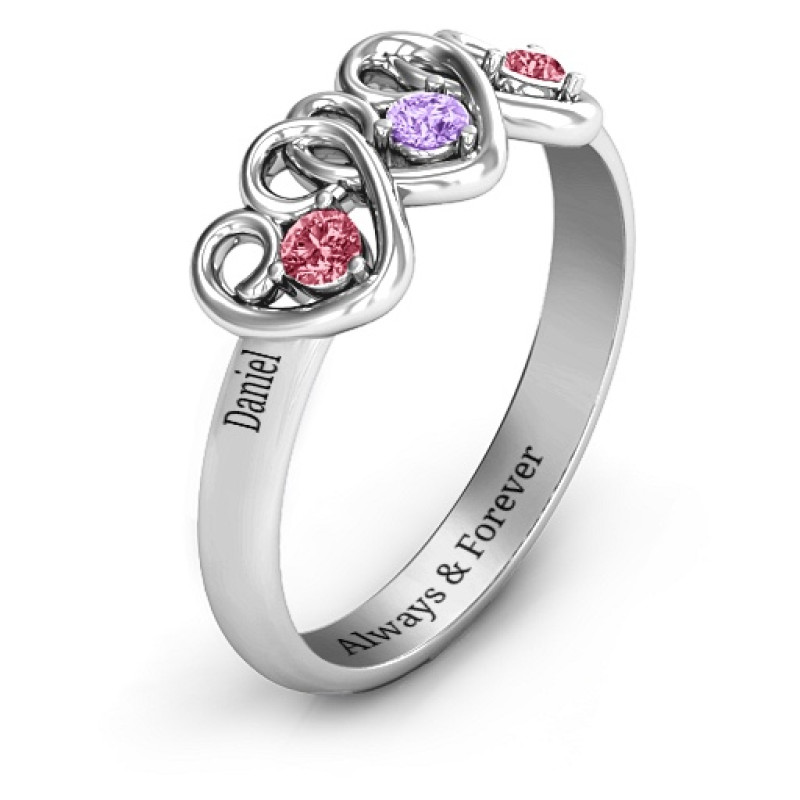 Three’s Company triple heart gemstone ring detail view