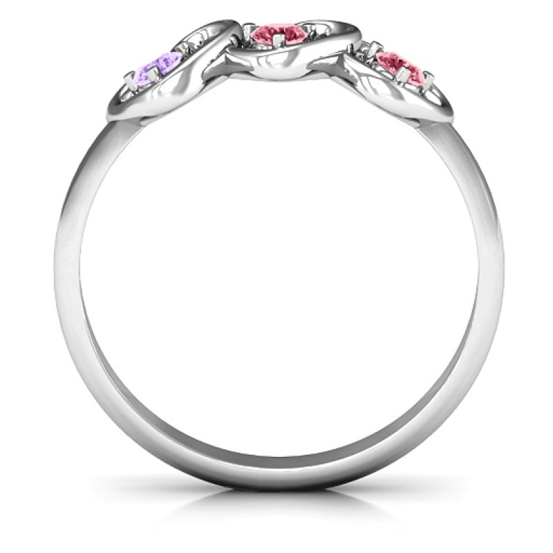 Three’s Company triple heart gemstone ring side view