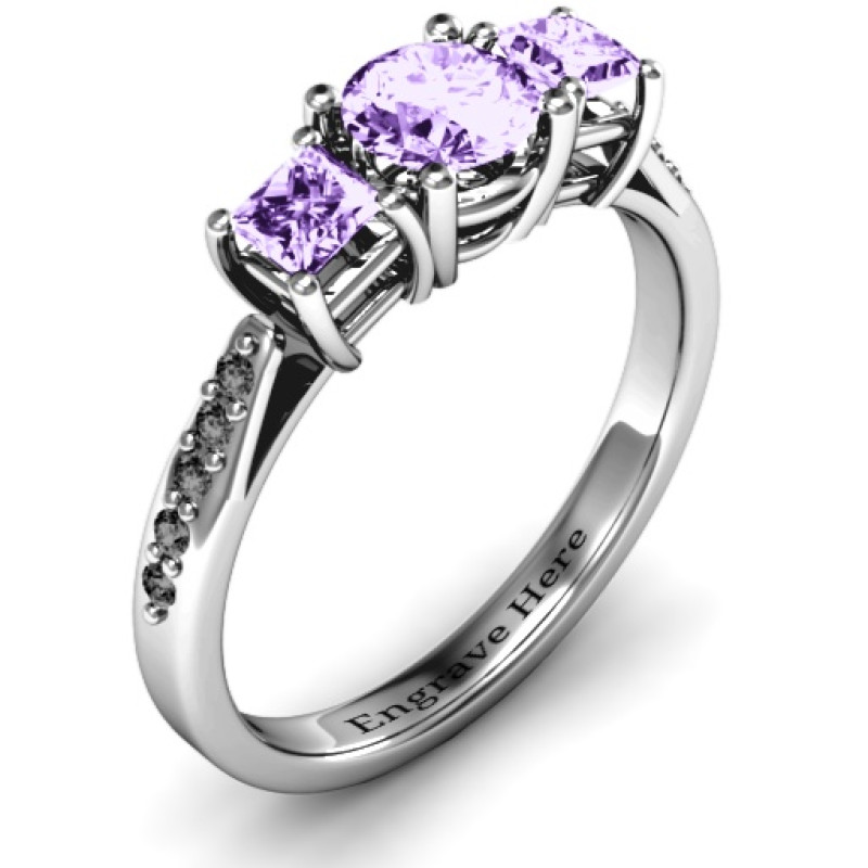 Three Stone Eternity Ring with Twin Accent Rows Three stone eternity ring with twin accent rows