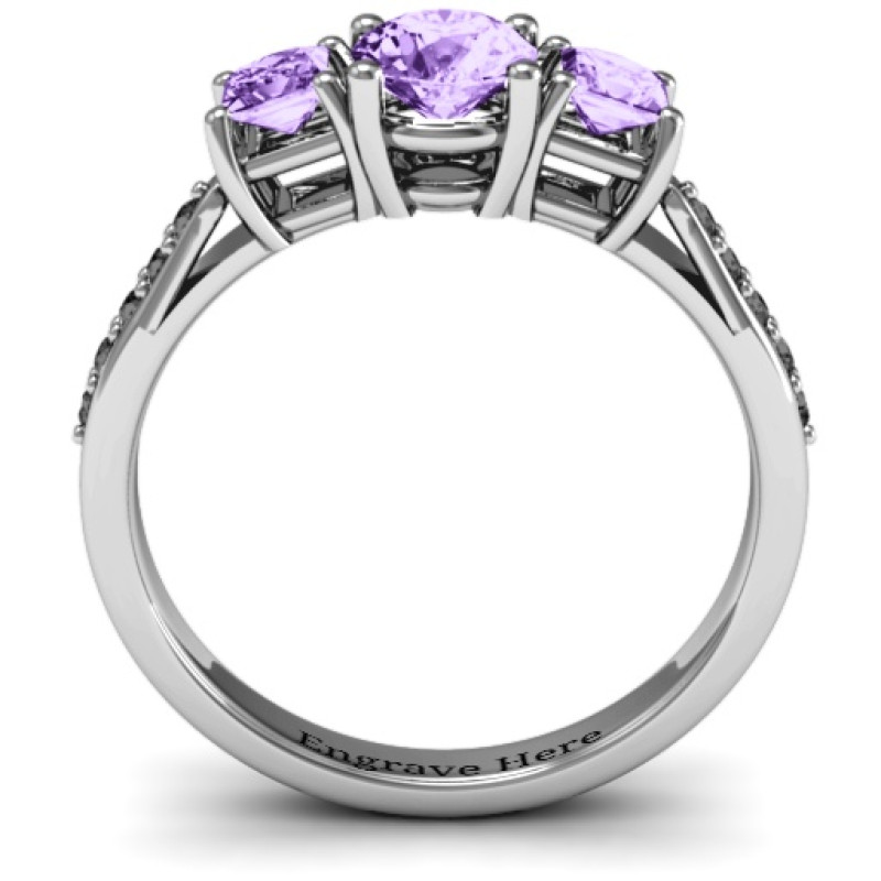 Three Stone Eternity Ring with Twin Accent Rows Three stone eternity ring with twin accent rows