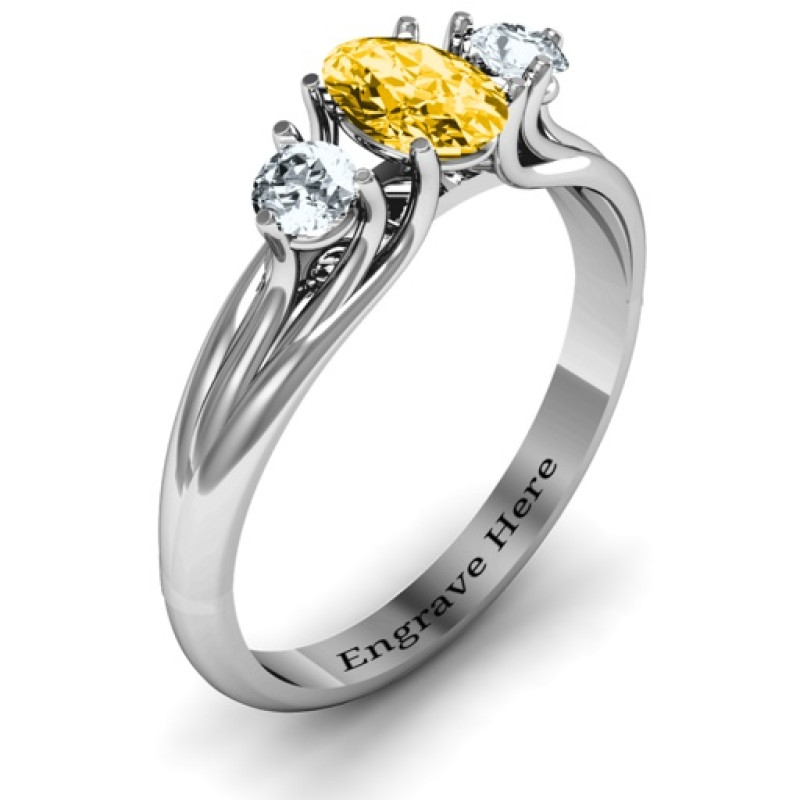 Three Stone Oval Centre Ring Detail Three Stone Oval Centre Ring detail view