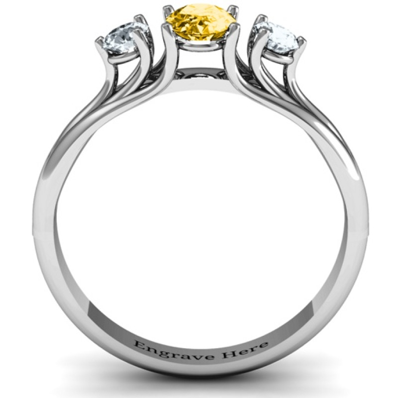 Three Stone Oval Centre Ring Side View Three Stone Oval Centre Ring side view