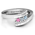 Three Stone Ridged Bypass Ring Three Stone Ridged Bypass Ring with three round stones