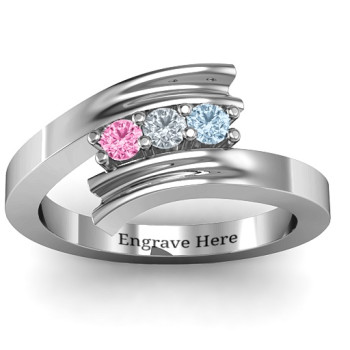Three Stone Ridged Bypass Ring Three Stone Ridged Bypass Ring