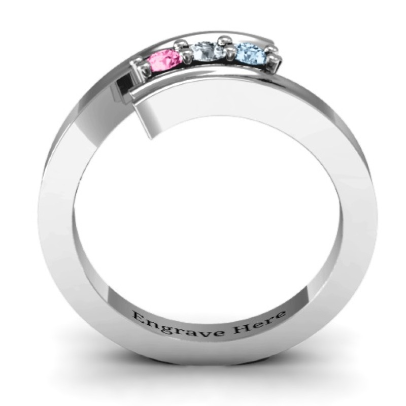 Three Stone Ridged Bypass Ring Three Stone Ridged Bypass Ring with three round stones