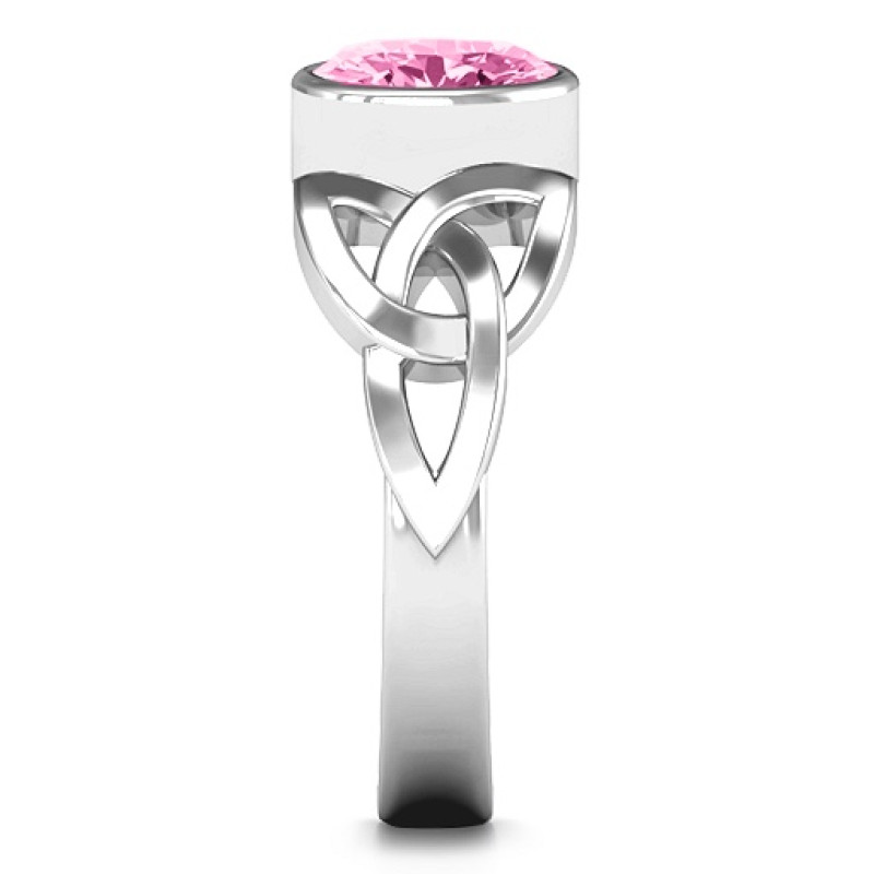 Trinity Knot Ring with Bezel-Set Oval Stone - Alternate View Trinity Knot ring with bezel-set oval stone, alternate view