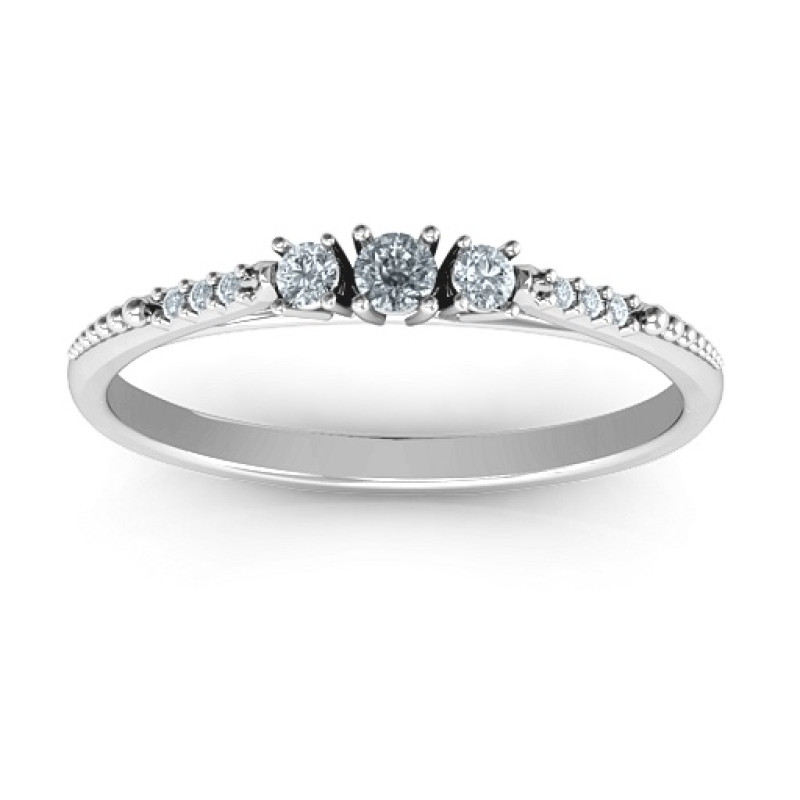 Personalised trinity birthstone ring with an accented band