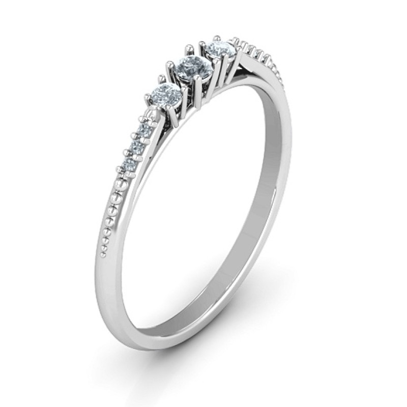 Personalised trinity birthstone ring with an accented band