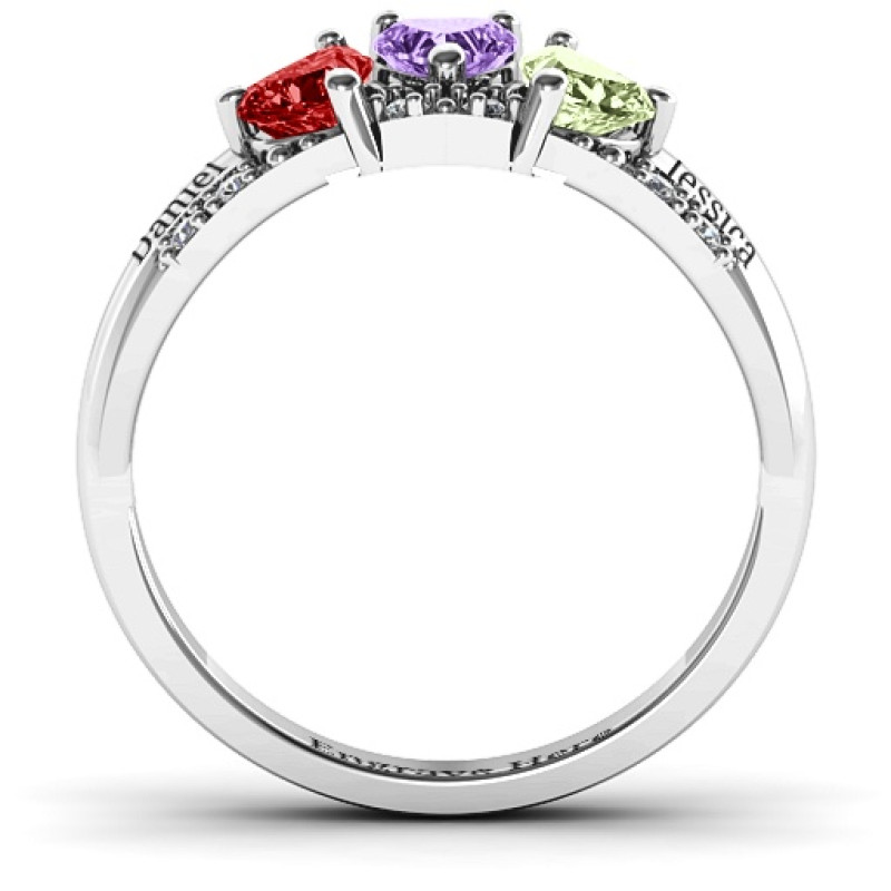 Tripartite heart gemstone ring with accent stones view