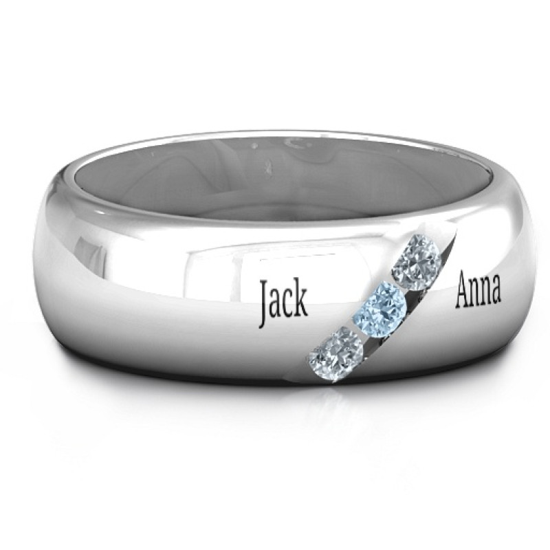 Triple stone grooved men's ring