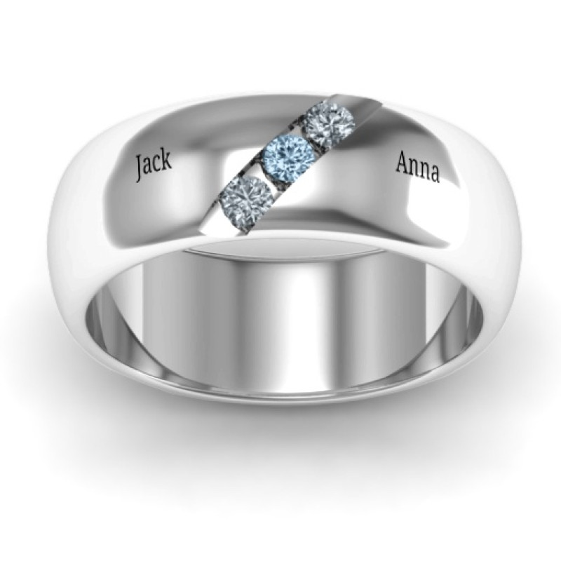 Triple stone grooved men's ring view