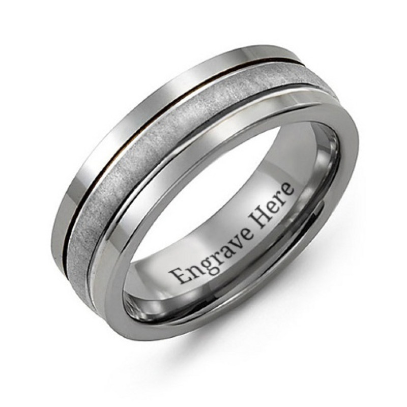 Men's Tungsten Brushed Centre Band Ring Men's tungsten band ring with a brushed gold centre